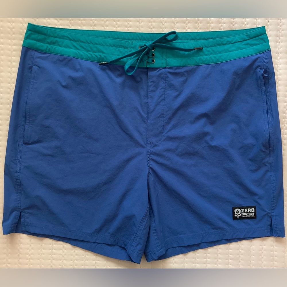 Zero Foxtrot Boardshorts Men’s 2XL Blue Nylon Pockets 40x7” Unlined Swim Trunks